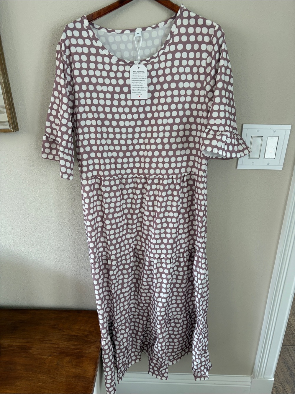 Women's Mauve Polka Dot Tiered Midi Dress